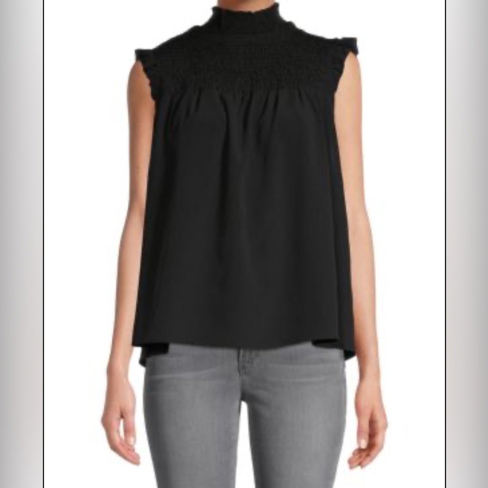 Crown & Ivy Black Sleeveless Smocked Neckline Top